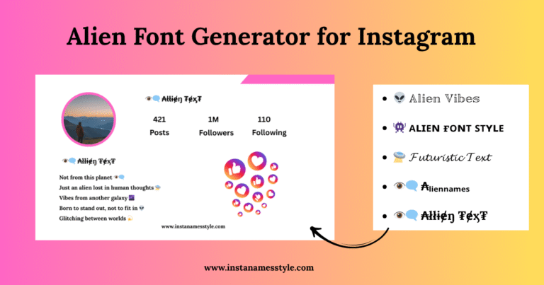 Preview of an Instagram bio using generated Alien and Futuristic Unicode text.
