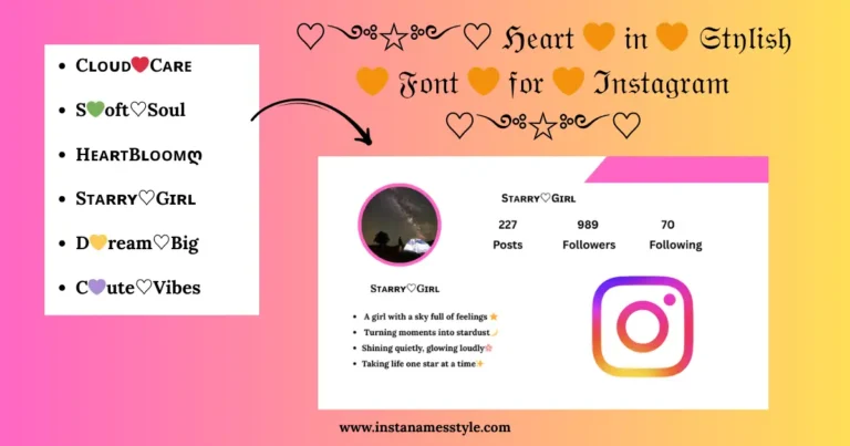 Heart symbols in stylish font for Instagram usernames and bios with cute aesthetic name ideas