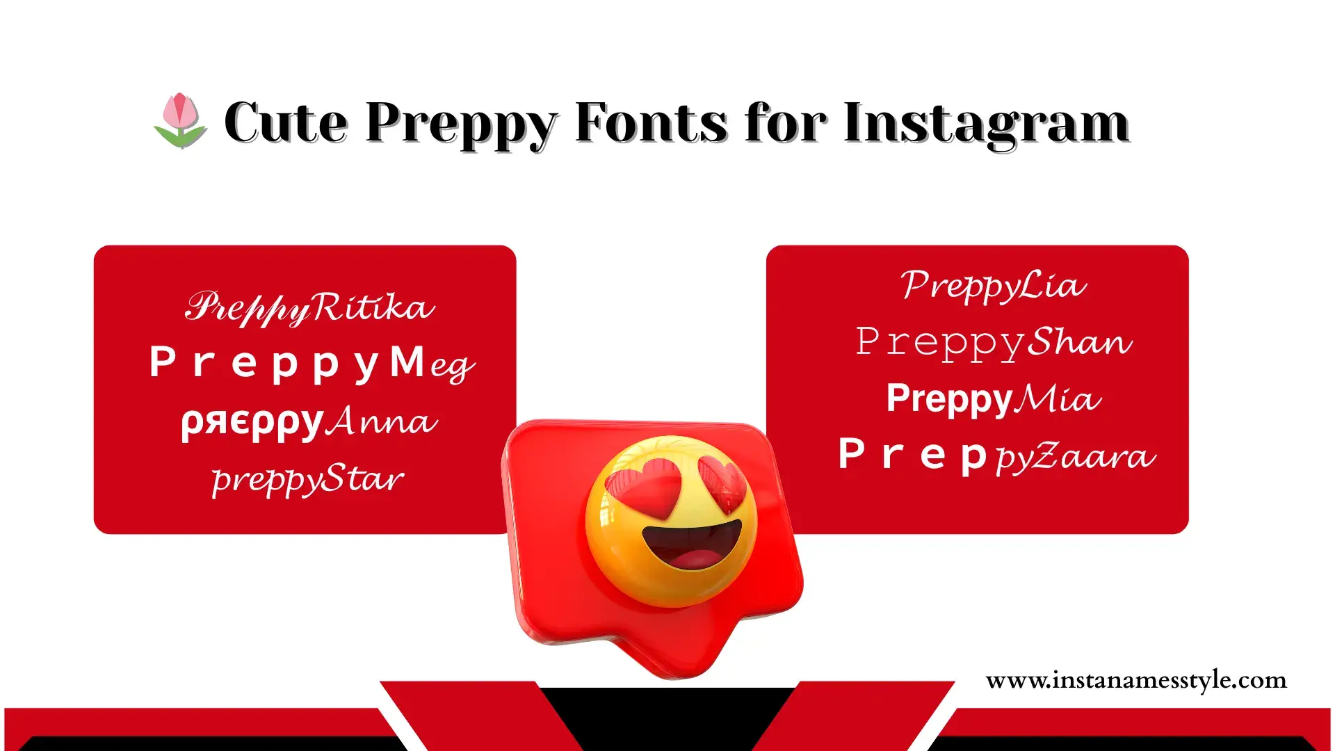 Examples of cute preppy-style names like 'PreppyMeg,' 'PreppyZaara,' and 'pяєррy.Anna' in various decorative fonts.