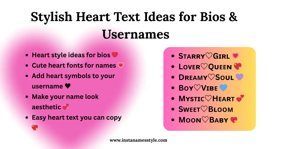 Cute Heart in Stylish Font for Instagram ❤️ℭ𝔬𝔭𝔶 𝔓𝔞𝔰𝔱𝔢❤️ 1 Stylish heart text ideas for Instagram bios and usernames with cute heart fonts and aesthetic names
